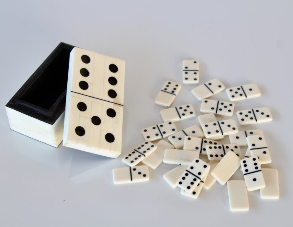 Cream & Black Bone Dominoes Box
